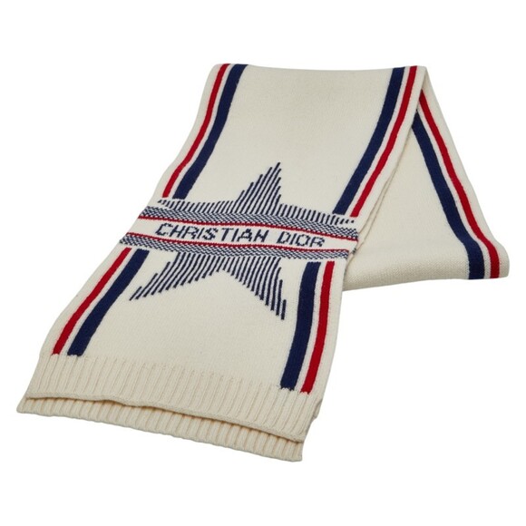 Christian Dior Dior logo scarf in white and multicolor wool cashmere nylon....